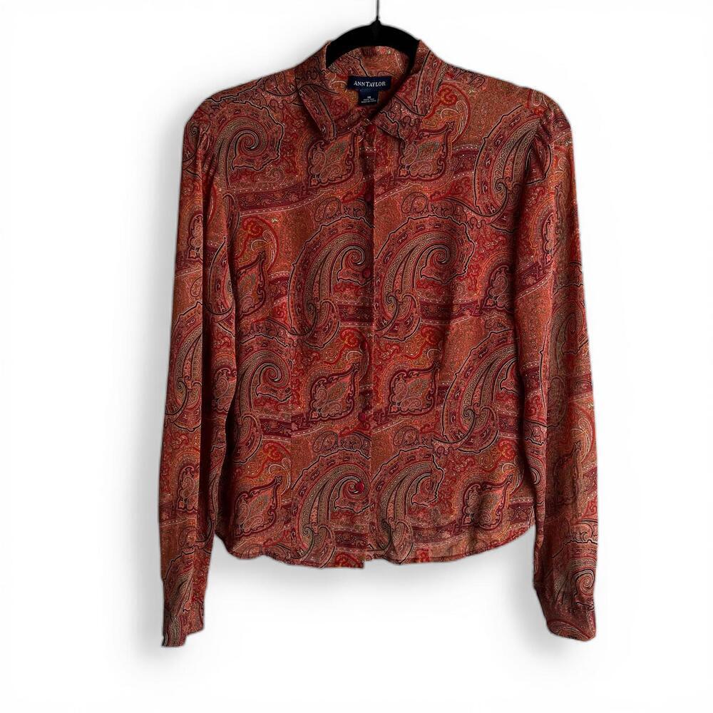 Vintage Ann Taylor Silk Paisley Button-Up Shirt